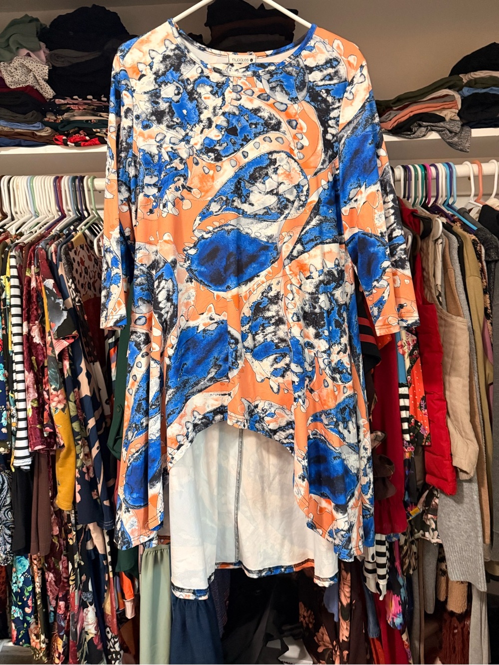 High-Low Women’s Tunic Hi-low blouse/skirt SET in Orange & Blue